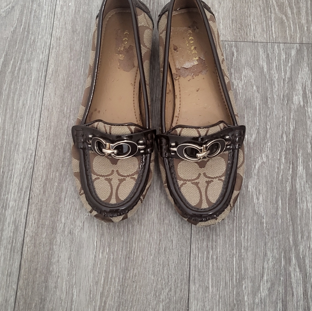 Coach Brown and Cream Flats with Decorative Bow
